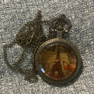 Vintage Style Pocket Watch with Eiffel Tower Design